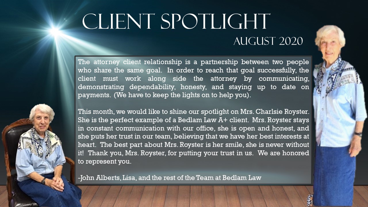 Client Spotlight August 2020 - Bedlam Law Client Spotlight August 2020